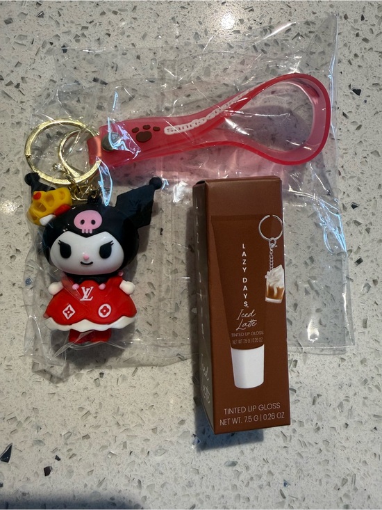 Accessories - MINISO x Sanrio Kuromi Figurine Keychain & Lazy Days Iced Latte Lip Gloss Bundle